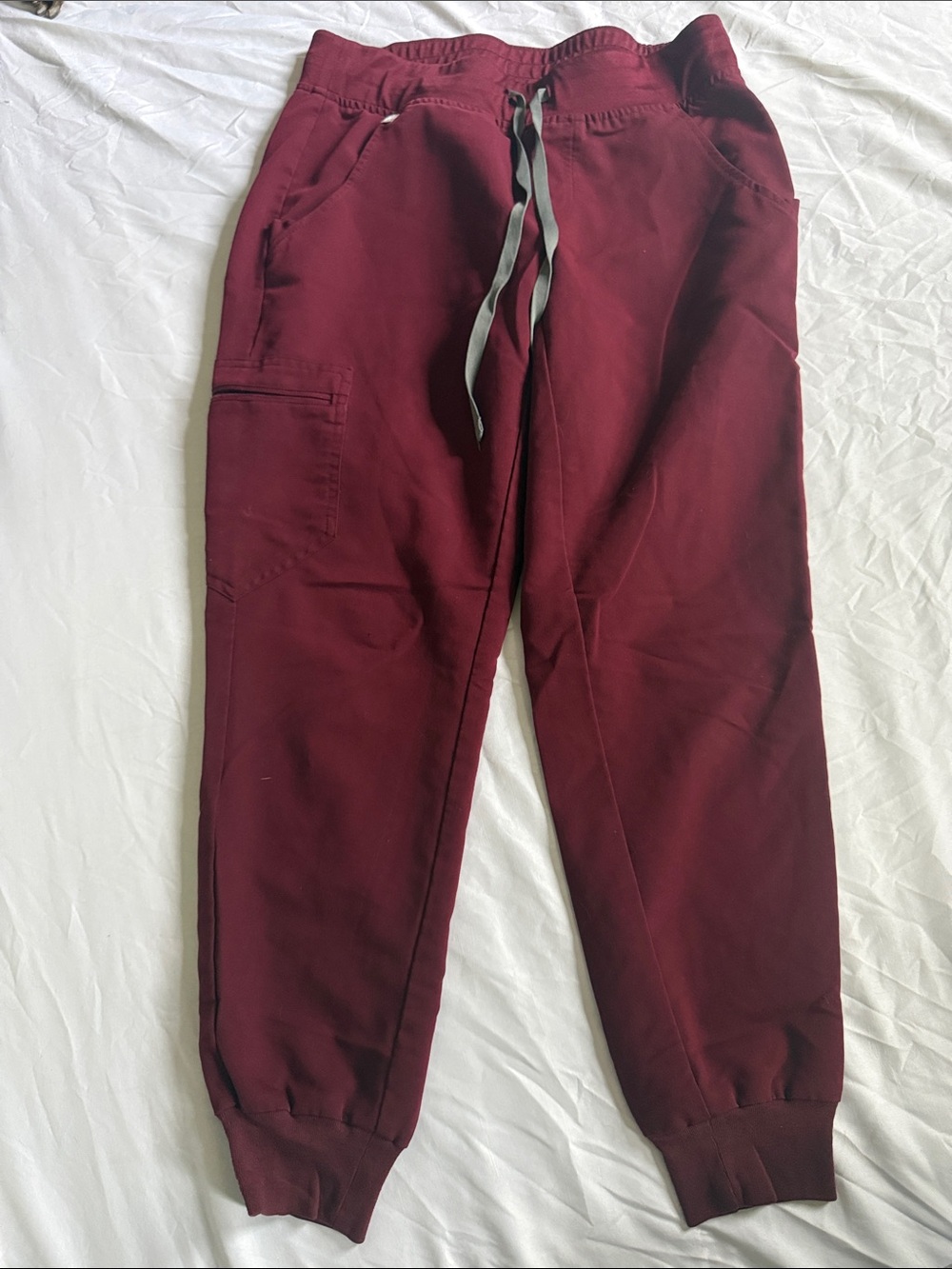 Figs Women's Burgundy Track Joggers with Gray Drawstring